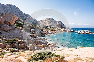 Bay in Mediterranean Sea with Rocks. Capo Testa, Sardinia, Italy