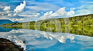 The bay with a mirror on the water level at the Liptovska Mara dam.