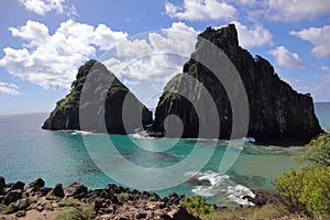 Bay of Pigs and Two Brothers Hill at Fernando de Noronha, Pernambuco, Brazil