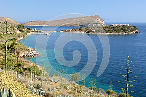 The bay of Porto Palermo and Ali Pasha castle. Himare. Vlore county. Albania