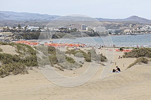 Bay and sand dunes at Maspalomas on Gran Canaria.