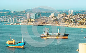 Bay of Valparaiso and view on vina del mar in Chile photo