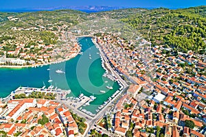 Bay of Vela Luka on Korcula island aerial view photo