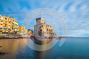 Bay view of the Castle of Rapallo in Liguria, Italy