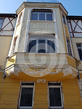 Bay window in an old stone building