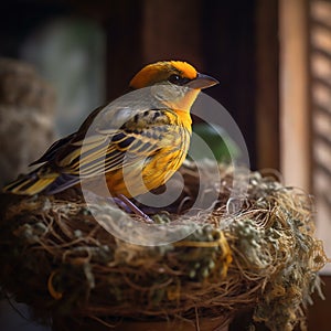 Baya weaver sitting on its nest