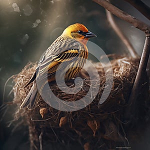 Baya weaver sitting on its nest