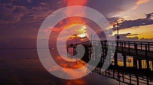 Bayfront Park pier on Mobile Bay at sunset