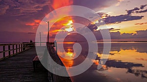 Bayfront Park pier on Mobile Bay at sunset