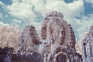 Bayon Temple faces in infrared in Angkor Thom
