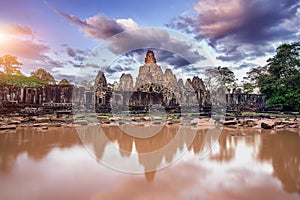 Bayon Temple with giant stone faces, Angkor Wat, Siem Reap.