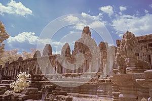 Bayon Temple in infrared in Angkor Thom