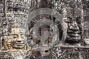 Bayon temple smiling buddha face Angkor Wat Siem Reap Cambodia South East Asia