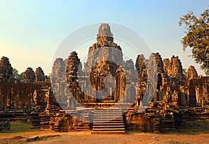 Bayon Temple at sunset in Cambodia