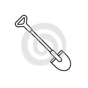 Bayonet shovel. Linear icon of digging tool with handle. Black simple illustration of earthwork, gardening. Contour isolated