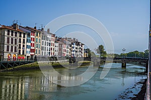 Bayonne. Historical city  in France with buildings in the Nive River