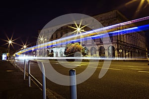 Bayonne Mairie car light trails at night, France