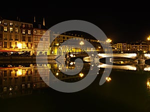 Bayonne, Nive riverside at night, France