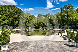 Bayreuth, Germany - May 18, 2023: Fountain at the New Palace of historical Hermitage at Bayreuth, Bavaria, Germany