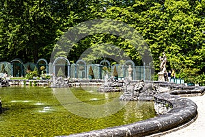 Bayreuth, Germany - May 18, 2023: Fountain at the New Palace of historical Hermitage at Bayreuth, Bavaria, Germany