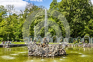 Bayreuth, Germany - May 18, 2023: Fountain at the New Palace of historical Hermitage at Bayreuth, Bavaria, Germany