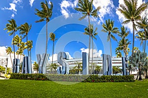 Bayside area of Miami sign view