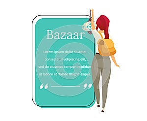 Bazaar buyer flat color vector character quote