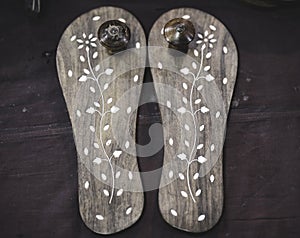 Bazar Wooden Slippers, Handcrafted Wood Khadau Wooden Slipper,Wooden Sandels Charan Paduka,Khadau Worship Wooden Charan