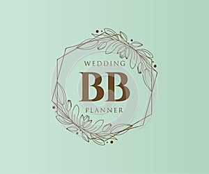BB Initials letter Wedding monogram logos collection, hand drawn modern minimalistic and floral templates for Invitation cards,