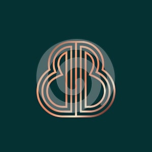 BB monogram. Abstract uppercase letter b logo. Gold color lines.