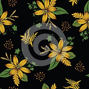 Seamless flower leaves pattern small leaf design