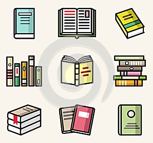 Bbooks` icons. Vector flat style colorful isolated illustrations set