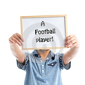 BBoy holding whiteboard on white background