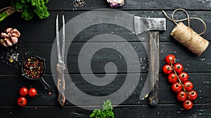 BBQ banner. Cutlery barbecue. Top view.