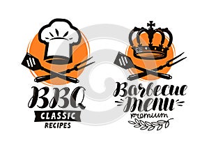 BBQ, barbecue logo or label. Element for restaurant menu design. Food vector illustration