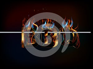 BBQ Barbecue Menu, 3d text with fire, flavors of grill