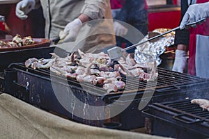 bbq, barbecue with sausages and lamb in a medieval fair, Spain