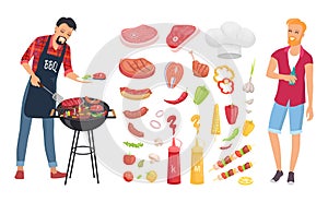 BBQ Barbecue Veggies Icons Set Vector Illustration