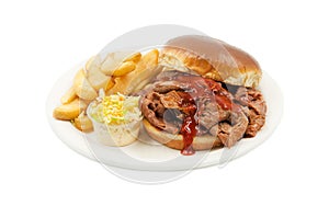 BBQ Beef Sandwich plate  on white background