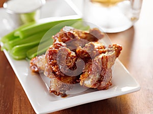 Bbq buffalo wings with celery and ranch.