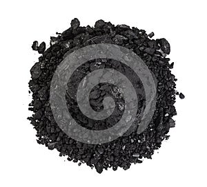 Bbq charcoal briquette isolated on white background with clipping path and full depth of field. Top view. Flat lay