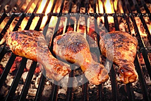 BBQ Chicken Legs Roasted On Hot Charcoal Grill