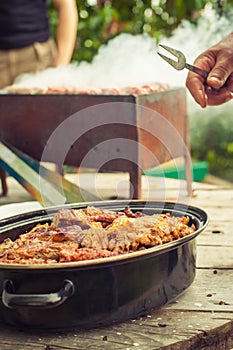 BBQ. Closeup of barbecue grilling picnic in backyard outdoor