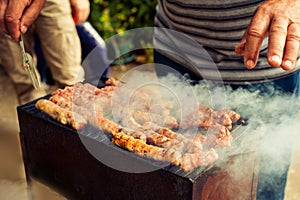 BBQ. Closeup of barbecue grilling picnic in backyard outdoor