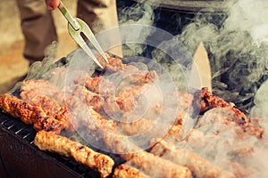 BBQ. Closeup of barbecue grilling picnic in backyard outdoor