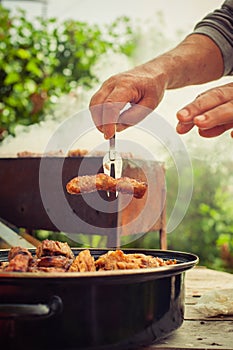 BBQ. Closeup of barbecue grilling picnic in backyard outdoor