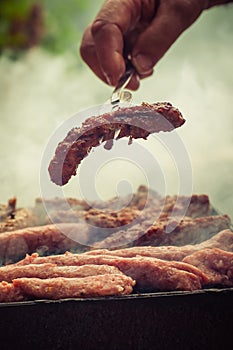 BBQ. Closeup of barbecue grilling picnic in backyard outdoor