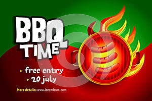 BBQ colorful poster design, party design, invitation, ad design. Barbecue logo. BBQ template menu design.