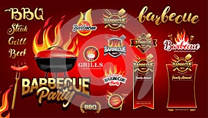 BBQ design elements set, party design, invitation, ad design. Barbecue logo template. BBQ template menu design. Barbecue Food fler