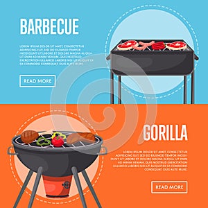 BBQ family party flyers with meats on barbecue